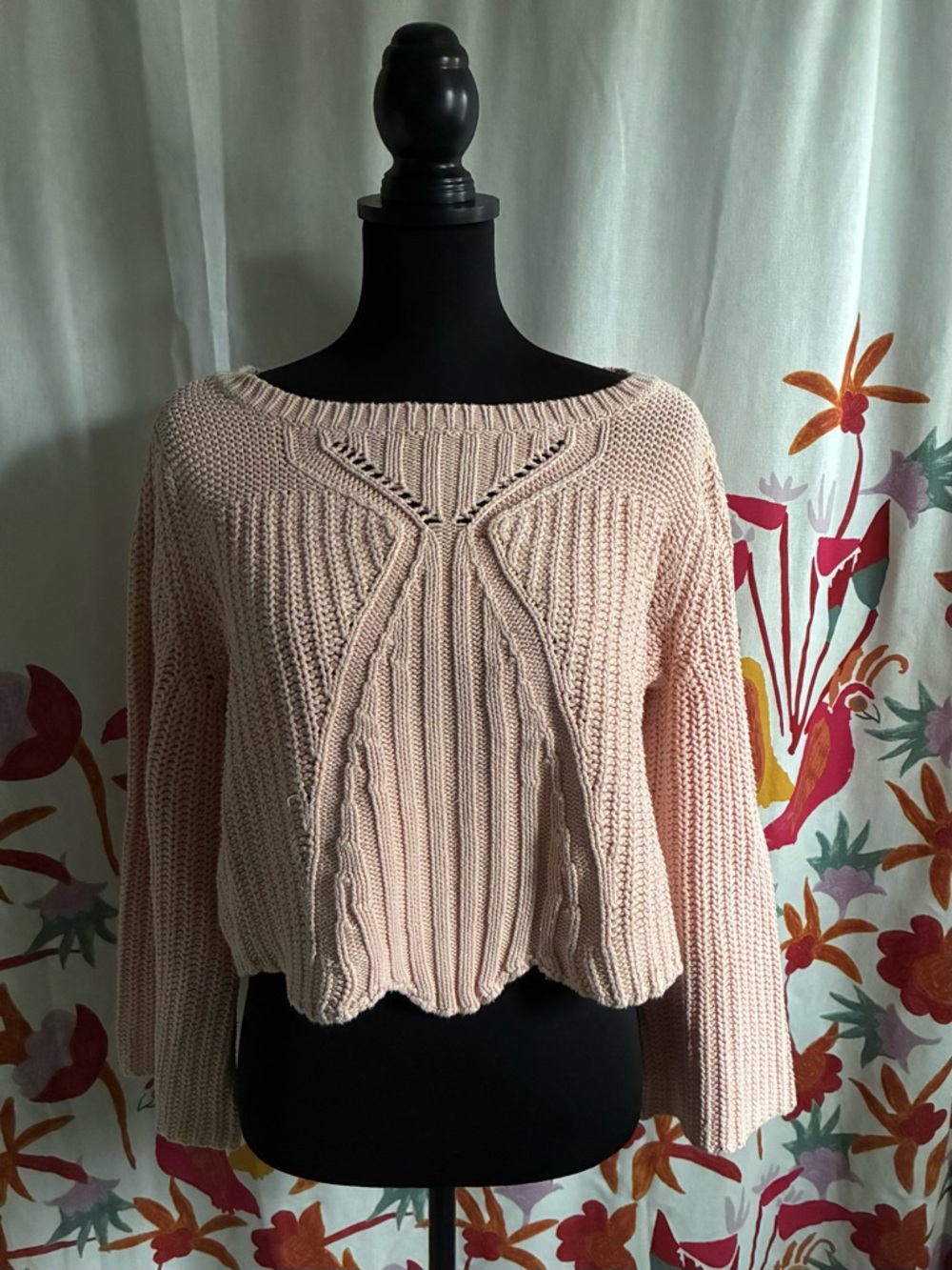Aerie Crocheted Pink Cropped Sweater Size L